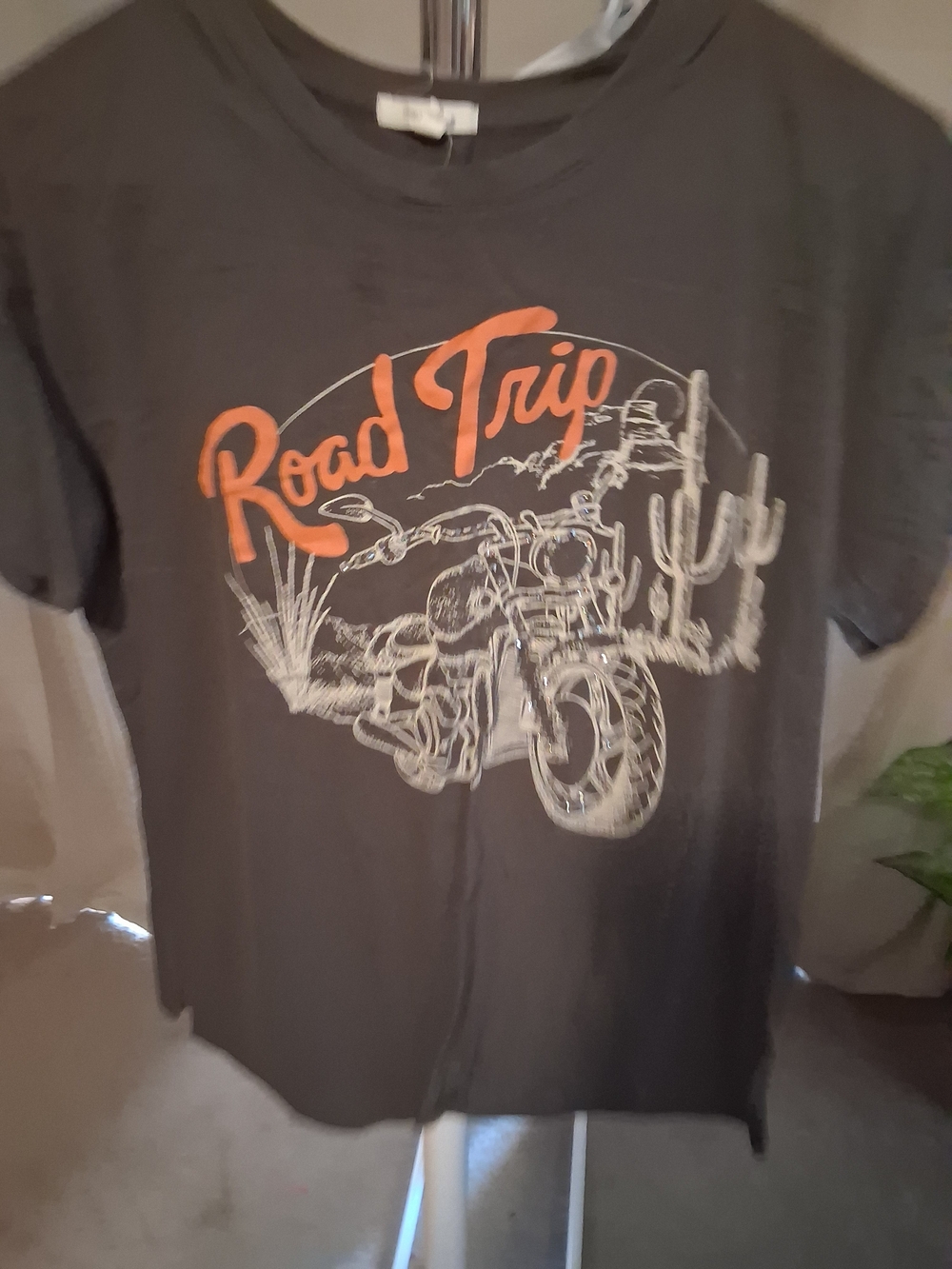 Maurices Charcoal Tee with Orange 'Road Trip' Motorcycle Graphic